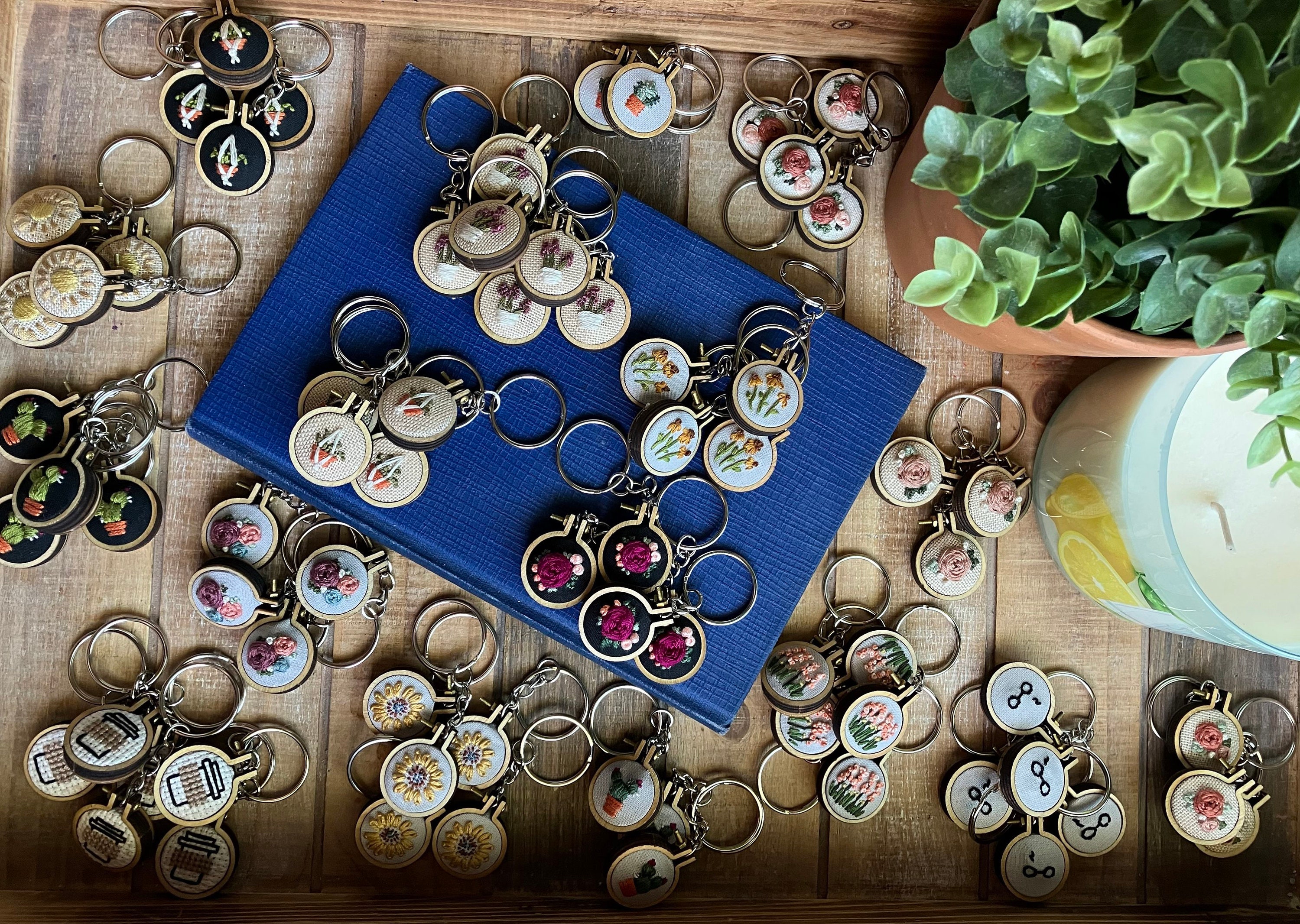 Hand Embroidered Miniature Embroidery Hoop Keychains Key Etsy