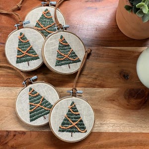 3 inch Christmas tree ornaments | hand embroidered decor | holiday ornaments