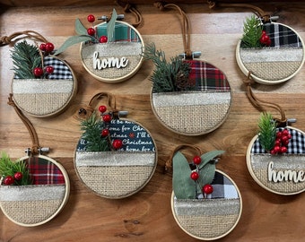 3 or 4in burlap embroidery hoop Christmas ornaments | wall decor | holiday table decor