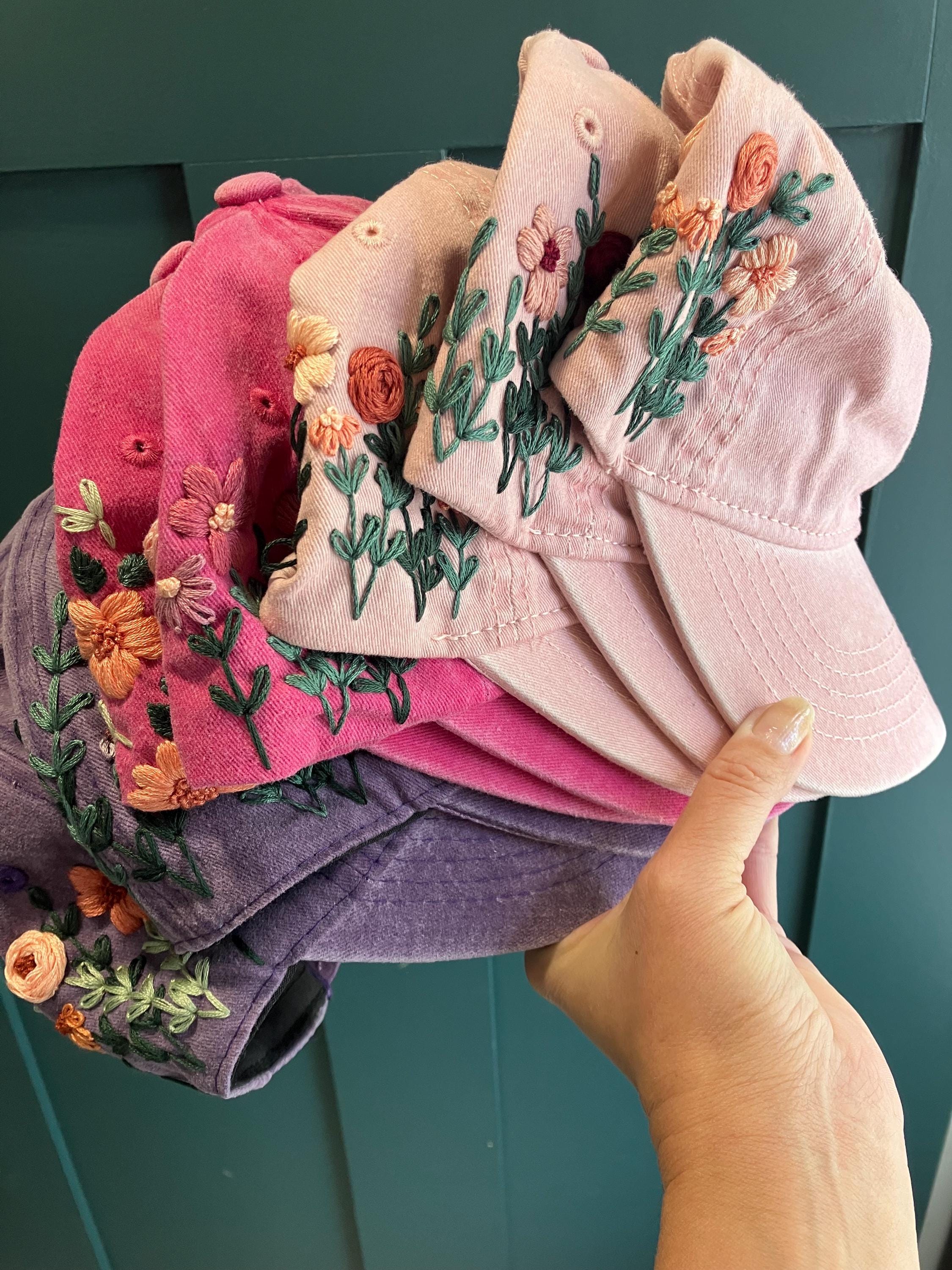 Floral Embroidered Hat - Etsy Floral Embroidered Hat - Etsy