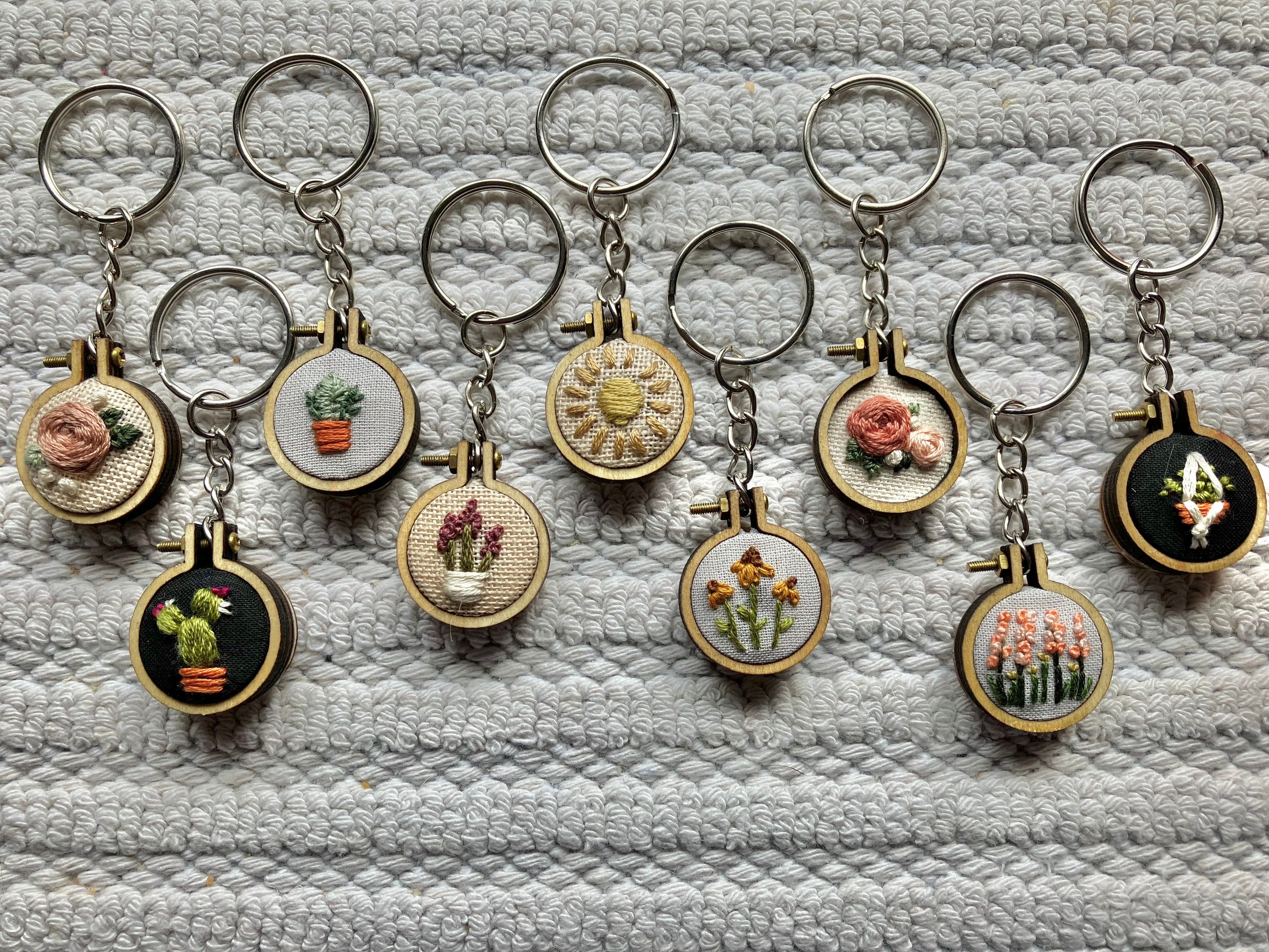 Hand Embroidered Miniature Embroidery Hoop Keychains Key Etsy