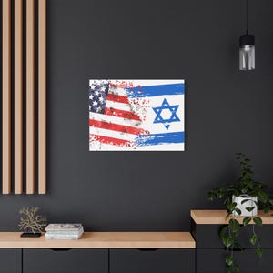 American & Israel Flag Together, Star of David ISRAEL Wall ART, We Win Fourth of July Canvas Art