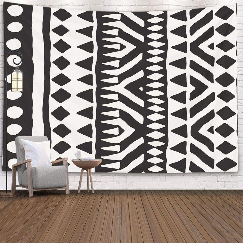 African Tribal Home Decor Tapestry Black White Pattern Doodle Etsy