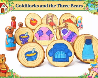 Montessori Goldilocks and the Three Bears Wooden Toy | EYFS Story Sack | Small World Educational Gift | EYFS Goldilocks Story Sack |