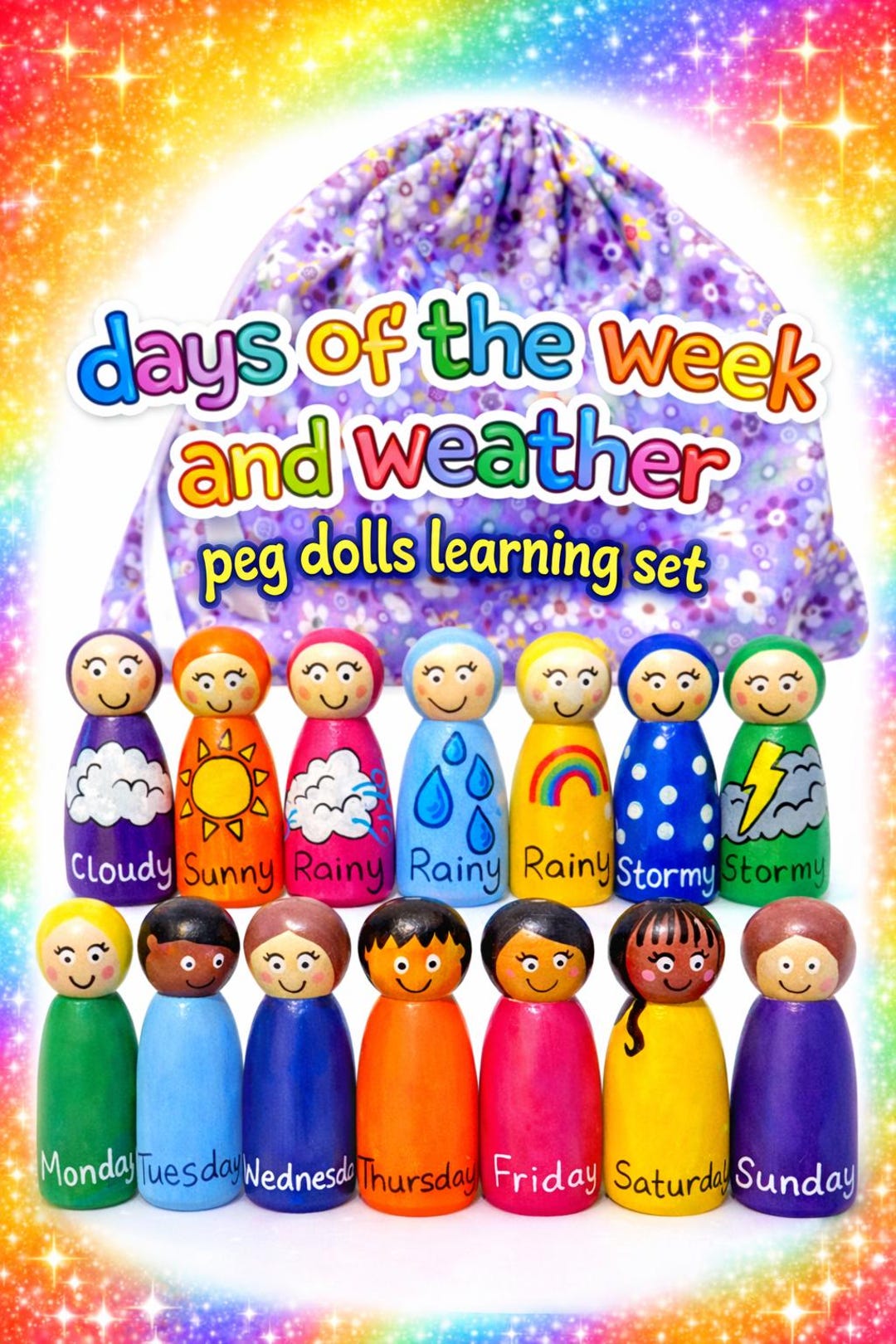 Days of the Week & Weather Peg Dolls Learning Set | Montessori EYFS Toy ...