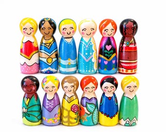 Princess Peg Doll Gift Set | Wooden Fairy Tale Toy | Small World Play | Waldorf Inspired Dolls | EYFS Story Sack | Dolls House Figures