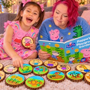 Peppa's Playgroup Garden Story Sack | Tuff Tray Resource| Wooden Story Discs| EYFS Small World Play | Storytelling Book, | Garden Play