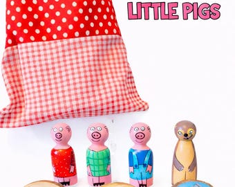 Three Little Pigs Story Sack | Montessori Wooden Toy | EYFS Literacy Resource | Educational Gift for Toddlers| Story Sequencing & Retelling