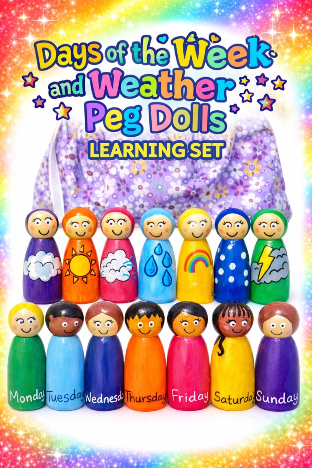 Days of the Week & Weather Peg Dolls Learning Set | Montessori EYFS Toy ...