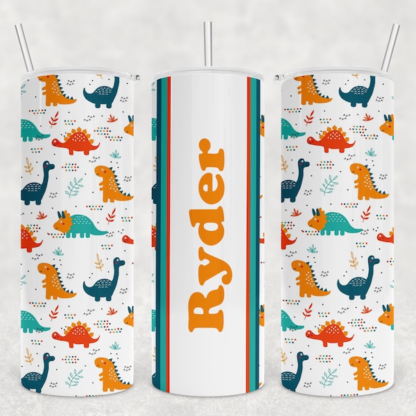 Dinosaurs with Name Section Sublimation Design Download - Skinny STRAIGHT Tumbler 20oz - PNG