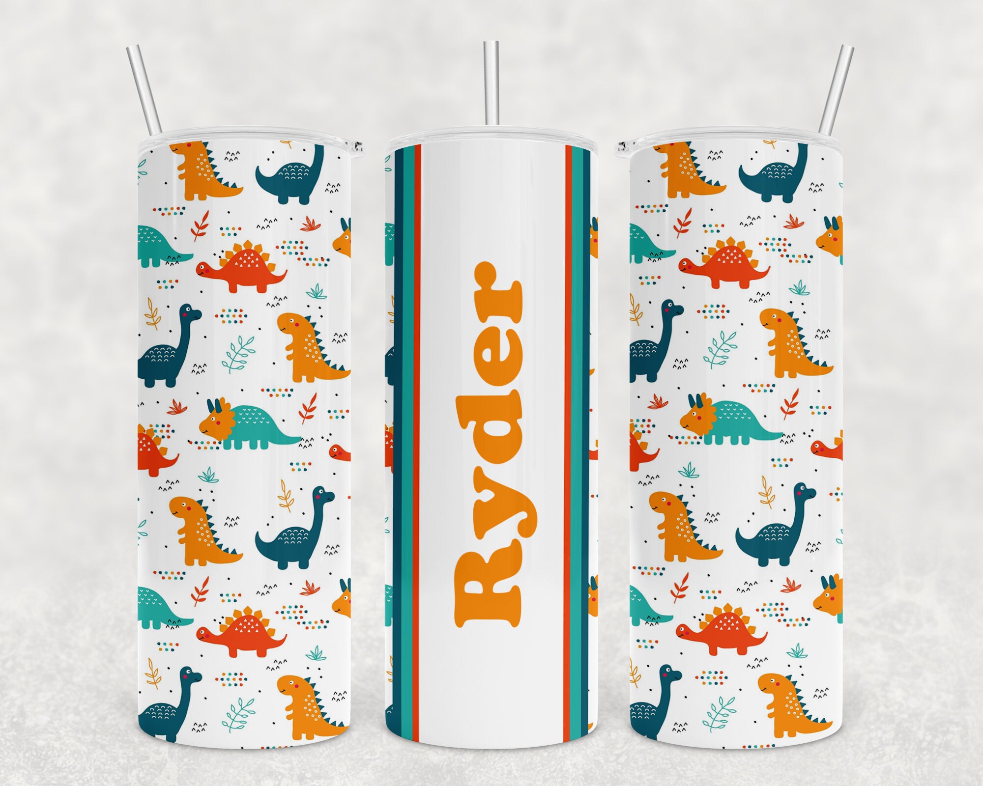 Dinosaurs with Name Section Sublimation Design Download - Skinny STRAIGHT Tumbler 20oz - PNG