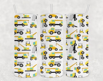 Construction Vehicles Sublimation Design - Skinny Straight Tumbler 20oz - PNG