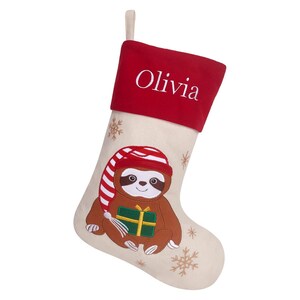18'' Personalized Christmas Stockings Sloth with Embroidery Technology Xmas for Family Kids