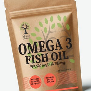 Omega 3 Fish Oil 1000mg Capsules 500mg EPA & DHA 200mg Double Strength Formula Natural Omega 3 Softgel