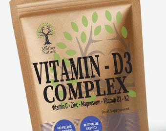 Vitamin D3 10,000IU K2 200mcg Complex Zinc - Vitamin C Capsules Best D3 + K2