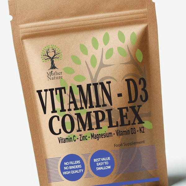 Vitamin D3 10,000IU K2 200mcg Complex Zinc - Vitamin C Capsules Best D3 + K2