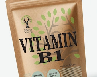 May include: A brown paper bag with a white label that says "Vitamin B1 Food Supplement". The label also has a green tree logo and the text "Mother Nature".