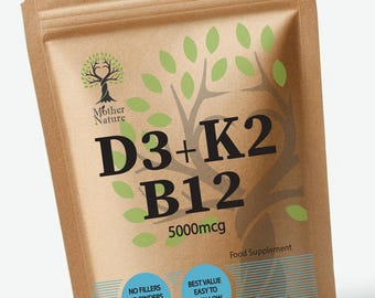 Vitamina D3 vegana 5000 UI K2 MK7 B12: Alta concentración