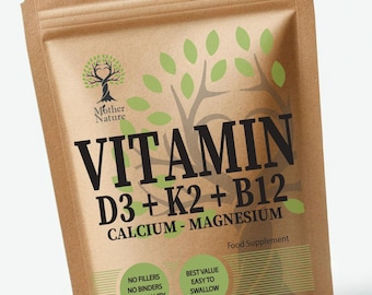 Vitamin D3 10,000iu K2 200mcg B12 with Calcium & Magnesium Clean Natural Vegan Capsules Mother Nature
