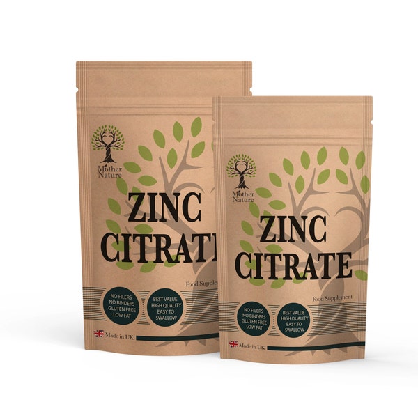 Zinc Citrate 280mg Capsules High Strength Zinc Powder Natural Supplement Vegan