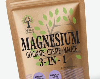 Magnesium 3-in-1 Glycinate Citrate Malate High Absorption Formula 2,000mg Magnesium