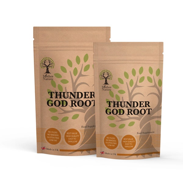 Thunder God-Wurzelkapseln, 500 mg, hochwirksam, 20 x stärker, natürliche Extrakt-Ergänzung, Thunder God-Pulver, vegan