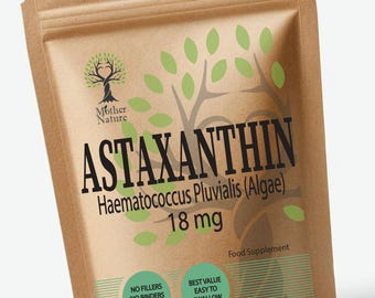 Cápsulas de astaxantina 18 mg. Polvo de astaxantina natural y puro. Suplemento ecológico.