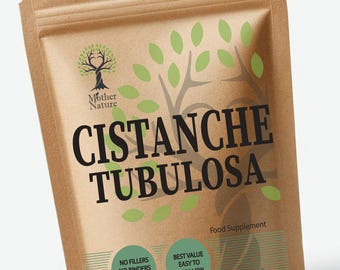 Puede incluir: Una bolsa de papel kraft marrón que contiene suplemento alimenticio de Cistanche Tubulosa. La etiqueta presenta un logotipo de árbol, el texto Mother Nature, Cistanche Tubulosa, Food Supplement, No Fillers, No Binders, High Quality, Best Value, Easy To Swallow y Made in UK.