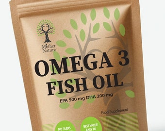 Omega 3 Fish Oil 1000mg Capsules 500mg EPA & DHA 200mg Double Strength Formula Natural Omega 3 Softgel