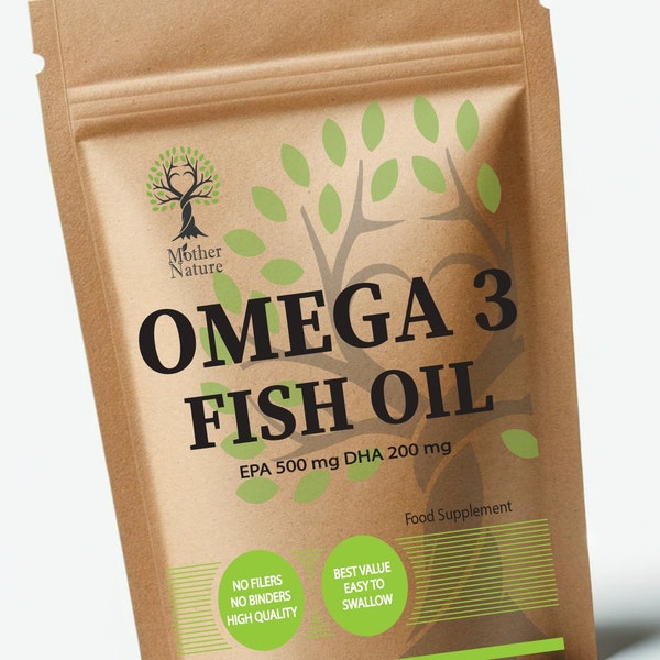 Omega-3-Fischöl, 1000 mg, Kapseln, 500 mg EPA und DHA, 200 mg, doppelt starke Formel, natürliche Omega-3-Weichkapseln