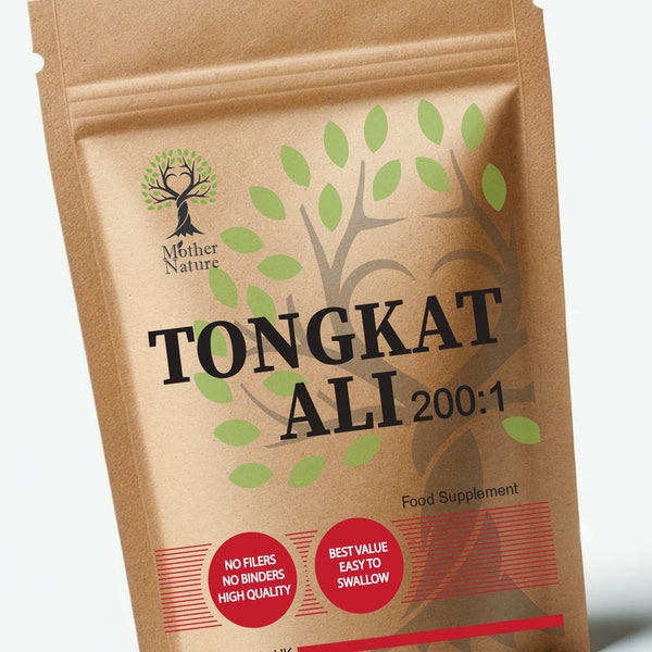 Tongkat Ali Capsules 200:1 Extract 2% Eurycomanone Tongkat Ali 600mg High Strength Natural UK Supplement Vegan