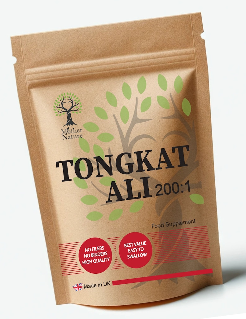 Tongkat Ali Capsules 200:1 Extract 2% Eurycomanone Tongkat Ali 600mg High Strength Natural UK Supplement Vegan 画像 1