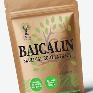 Baicalin Capsules 500mg High Potency Skullcap Root Extarct Clean Natural Baicalin Powder Eco-friendly Best Vegan Supplements Plant-based