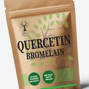 Quercetin & Bromelain 500mg Vegan Capsules Genuine Quercetin Extract High Absorption  1000mg per serving Bromelain Supplement