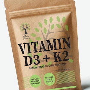 Vitamin D3 10000iu K2 200mcg Clean Natural Plant Based Vegan Vitamin D3 K2 Capsules Eco-friendly Supplemnts
