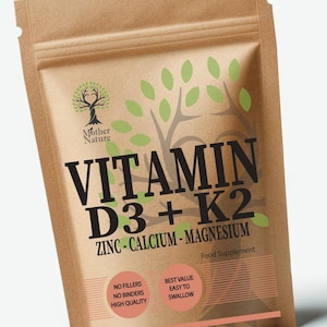 Vegan Vitamin D3 K2 with Calcium, Magnesium, Zinc - 10000 IU