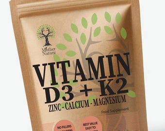 Vegan Vitamin D3 K2 with Calcium, Magnesium, Zinc - 10000 IU
