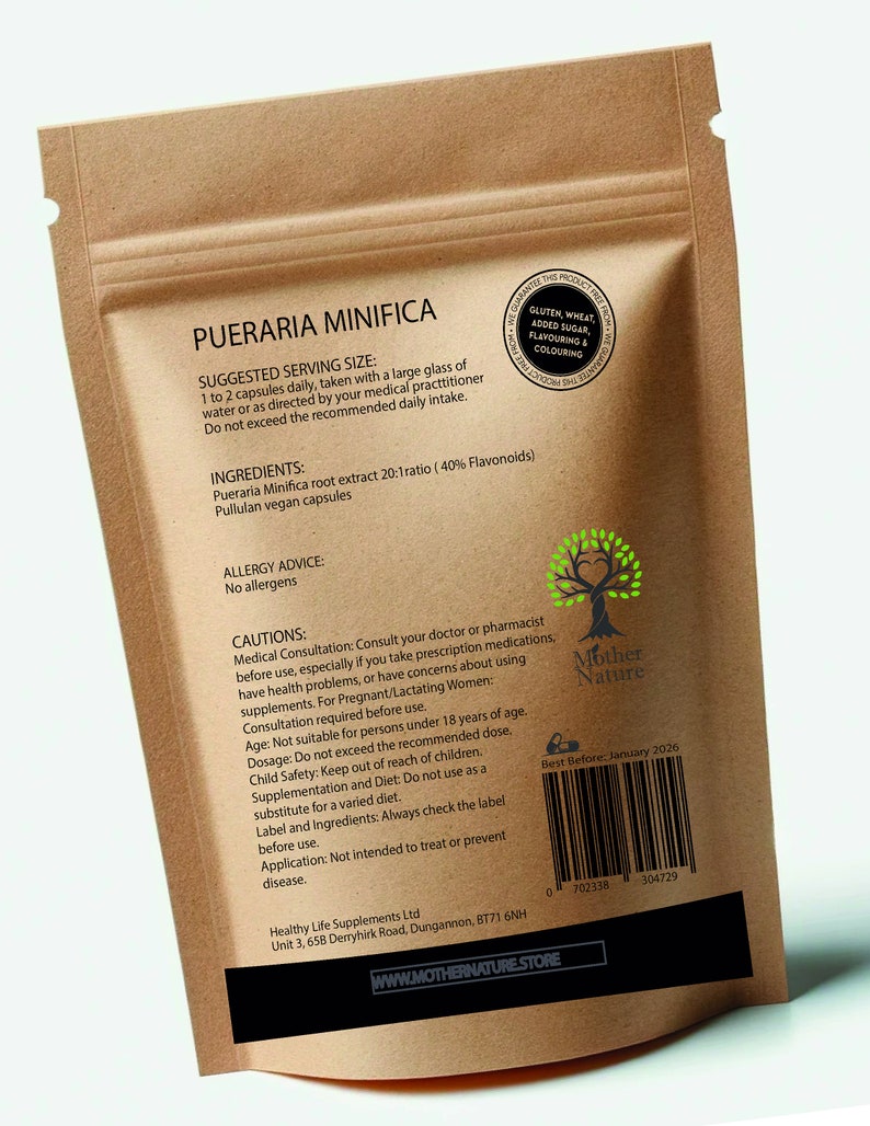 Puareira Minifica Capsules 600mg High Potency Natural Vegan Supplement 40% Flavonoids Puareira Minifica Root for Women image 2