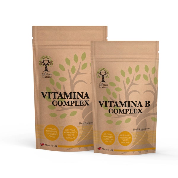 Vitamin B Complex Supplement Vegan Capsules Super Effective Powder B1, B2, B3, B5, B6, B12, Biotin, Folic Acid