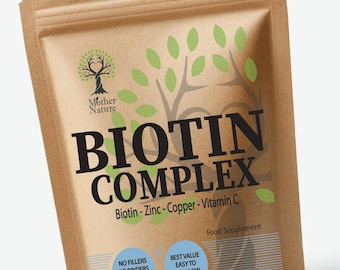Biotin Complex: 10,000mcg, Zinc, Copper, Vitamin C Vegan Capsules