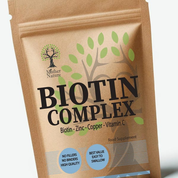 Biotin Complex: 10,000mcg, Zinc, Copper, Vitamin C Vegan Capsules