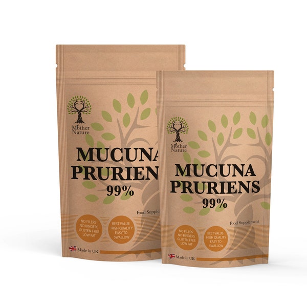 Mucuna-Kapseln 99 % L-Dopa, 600 mg, echtes Pulver, hochwirksames natürliches Nahrungsergänzungsmittel