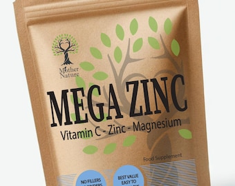 Mega Zinc Capsules: Magnesium + Vitamin C, Vegan Supplements