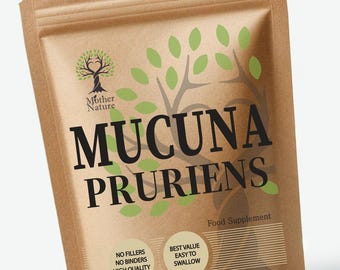 Mucuna Pruriens fröextrakt 500 mg kapslar äkta pulver högpotent naturligt kosttillskott