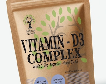 Vitamin D3 10,000IU K2 200mcg Complex Zinc - Vitamin C Capsules Best D3 + K2