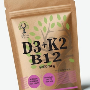 Integratore vegano di vitamina D3, K2 e B12: 4000 UI, a base vegetale