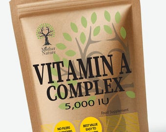 Complesso di vitamina A 5000 UI: capsule vegane, prodotte nel Regno Unito