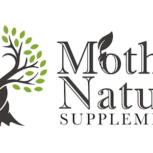 May include: A logo featuring a stylized tree with a dark gray trunk and branches forming a heart shape, accented by green leaves. To the right, the text reads Mother Nature in a serif font, with the word SUPPLEMENTS in a smaller sans-serif font.