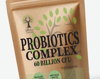 60 Billion CFU Probiotics Complex: 15 Active Bacteria, Vegan Supplement