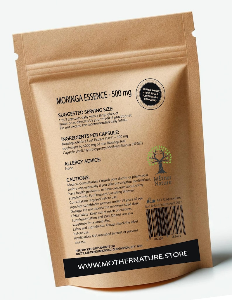 Moringa Capsules 500mg: Vegan Plant-Based Supplement image 2